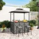 3-Piece Patio Bar Set Grill Gazebo & 2 Bar Stools with Tempered Glass Bar Table