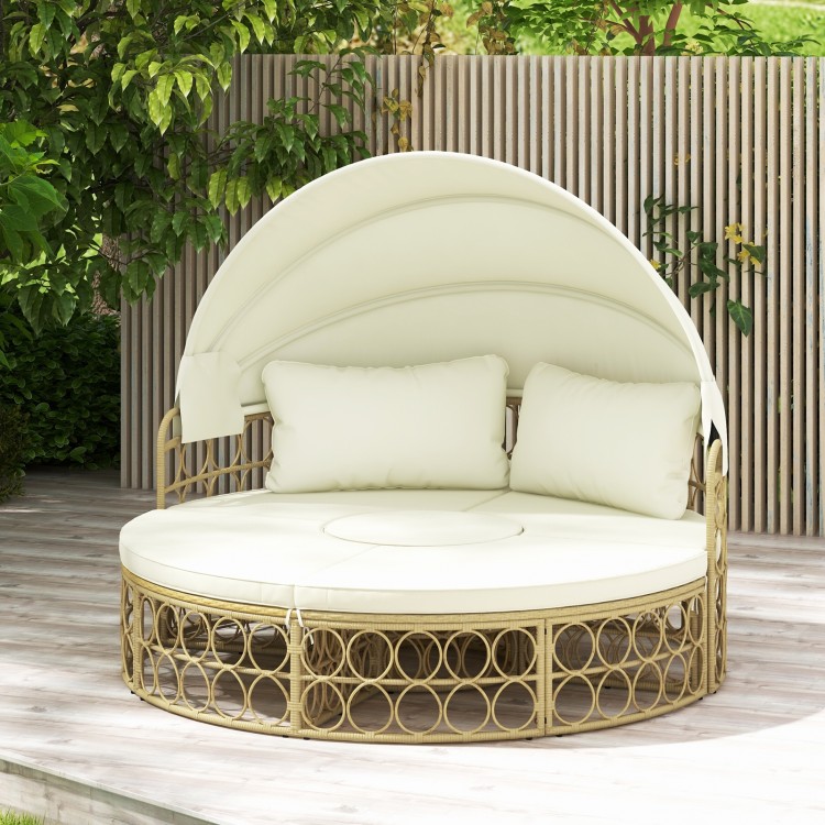 Outdoor Patio Round Daybed with Retractable Canopy and Soft Cushions