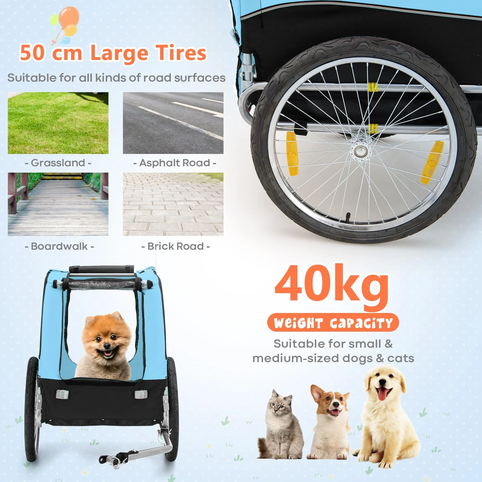 Pet Bike Trailer Holds 40kg Bicycle Trailer for Small & Medium-Sized Dogs