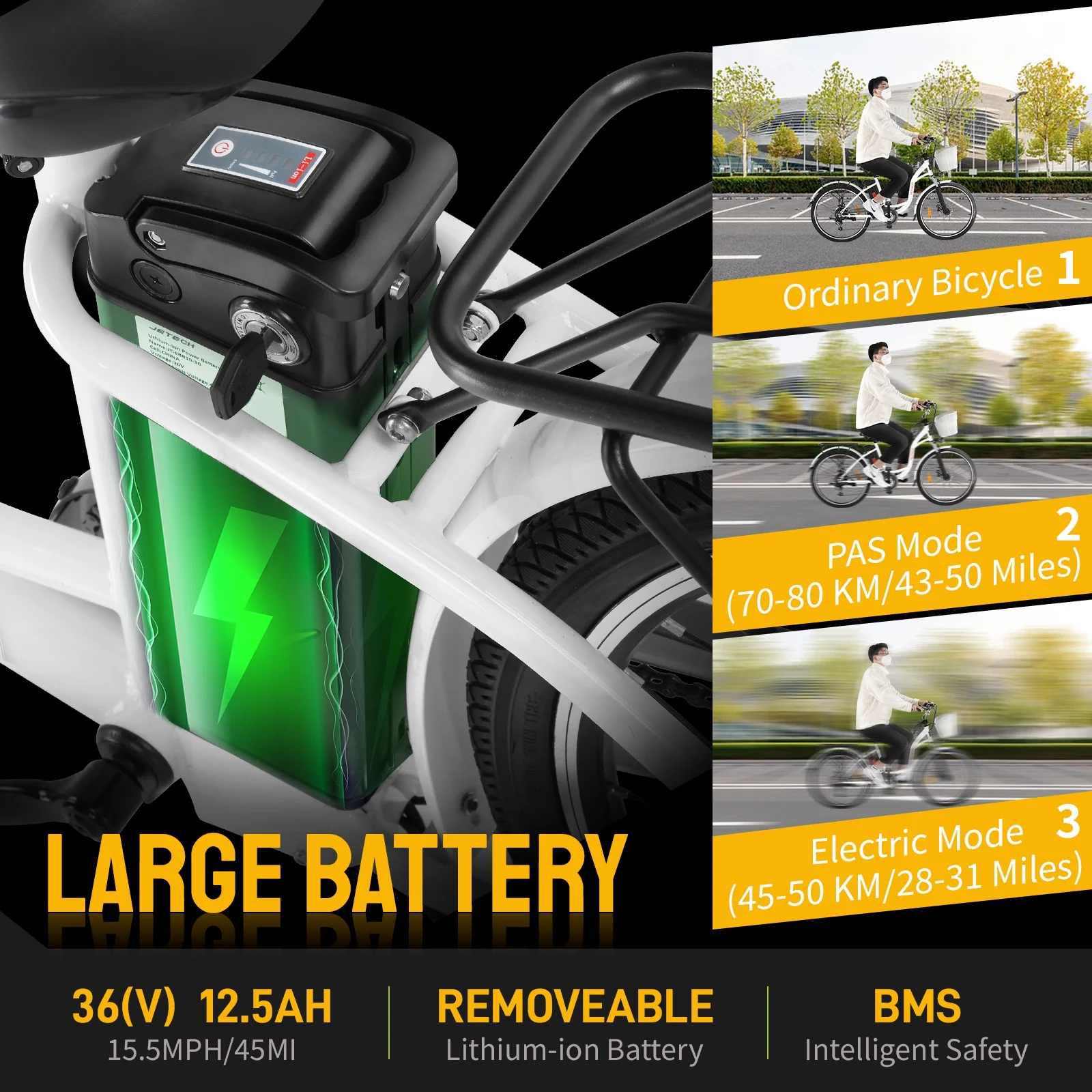 PEXMOR Electric Bike for Adults, 350W (Peak 500W) City Commuter Ebike 36V 12.5AH Removable Battery, 26