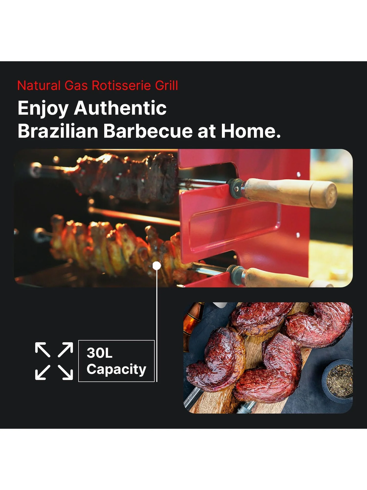 Brazilian Flame Churrasco® Gas Rotisserie Oven Grill Roaster with Auto Rotating Skewers for Rotisserie Chicken, Brazilian Style BBQ and Churrasco, Shawarma Machine, Propane Grill - 2024 Series