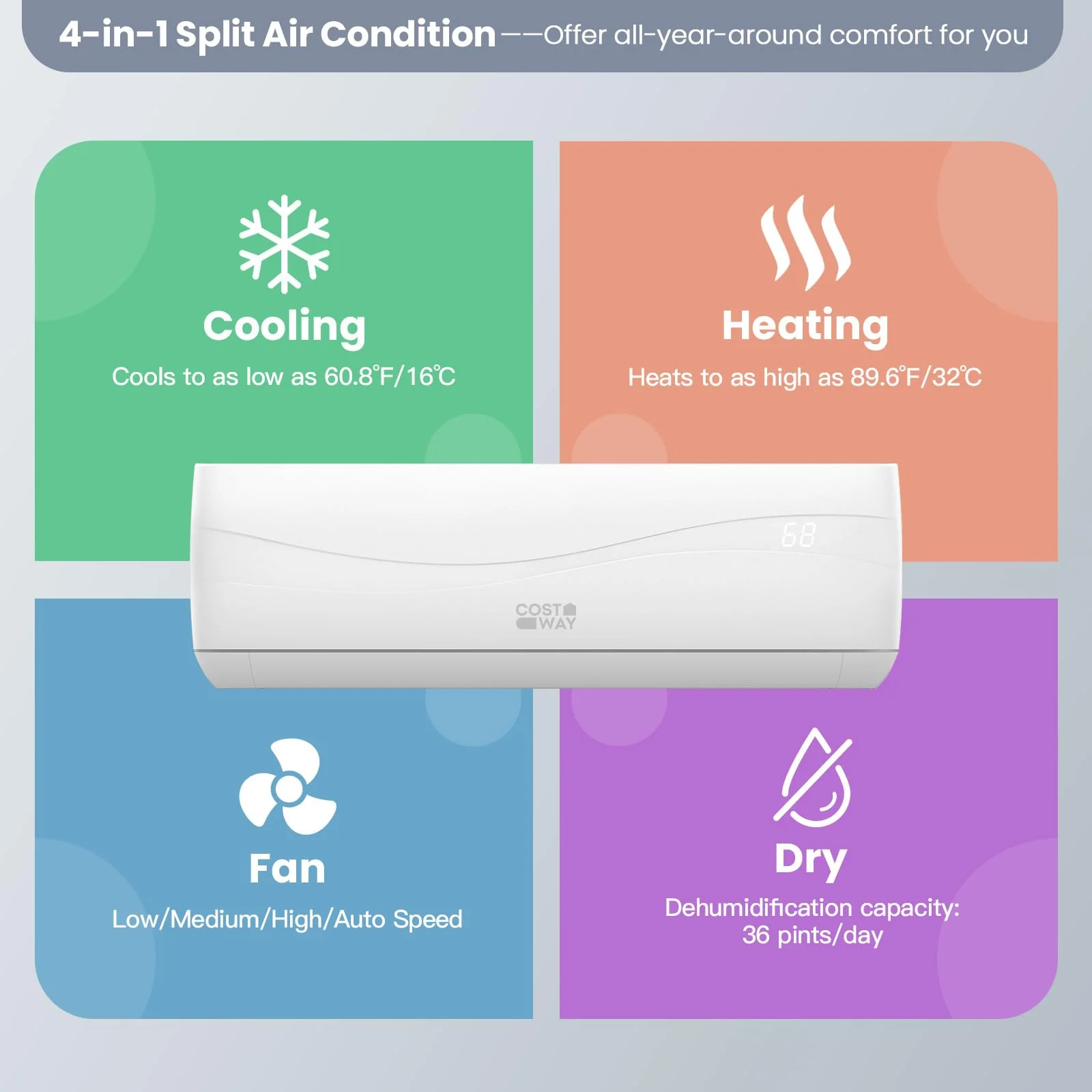 COSTWAY 12000BTU Mini Split Air Conditioner& Heater