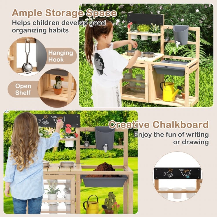 Mud Kitchen Playset with Sink and Plants Observation Room