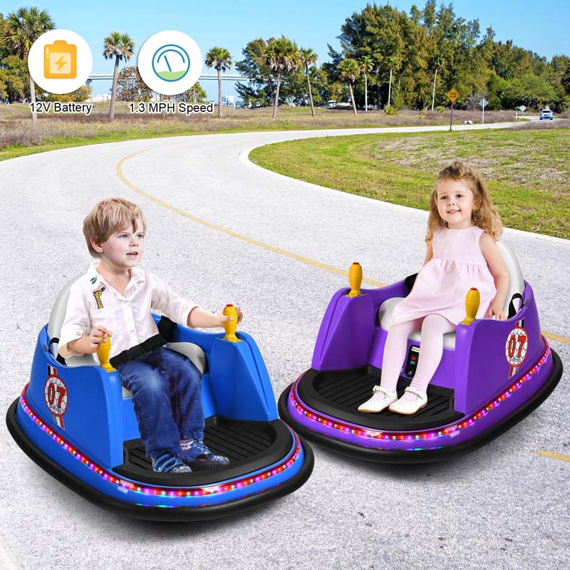 12V Toddler Bumping Car, Battery Powered Baby Ride on Bumper Car with Dual Joysticks, Flashing LED Light & 360 Degree Spin