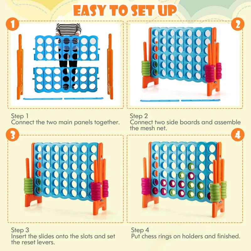 Giant 4-In-A-Row, Jumbo 4-to-Score Giant Game Set with 42 Jumbo Rings & Quick-Release Slider