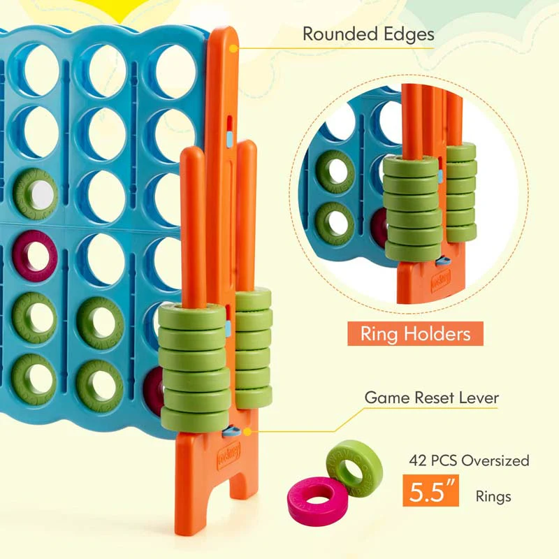 Giant 4-In-A-Row, Jumbo 4-to-Score Giant Game Set with 42 Jumbo Rings & Quick-Release Slider
