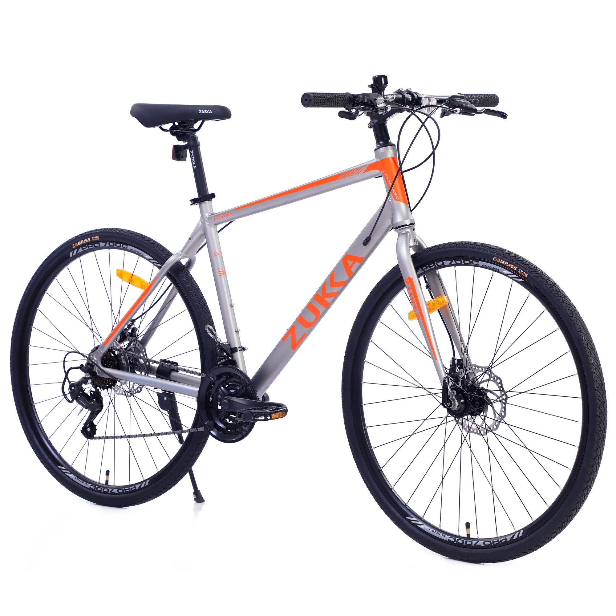 28 inch Hybrid Bike Men, Road Bike with Shimano 21 Speed, 700C Wheels, Comfort Adult Bicycle with Dual Disc Brake, 21” Lightweight Aluminium Frame, Suggested Rider 5’6′′ to 6’2′′ Tall- Silver+Orange