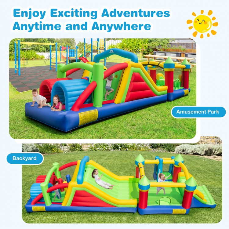 Inflatable Obstacle Course Bounce House with Dual Slides and Tunnels without Blower