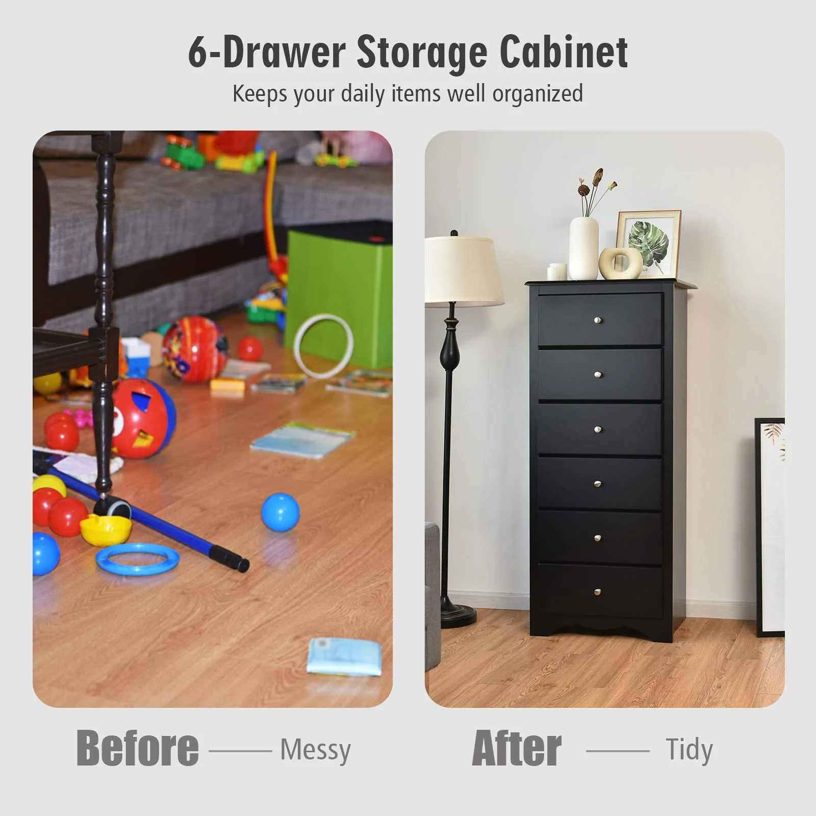 Giantex Chest of 6 Drawers, Free Standing Storage Cabinet, Wooden Storage Dresser Tallboy Cabinet
