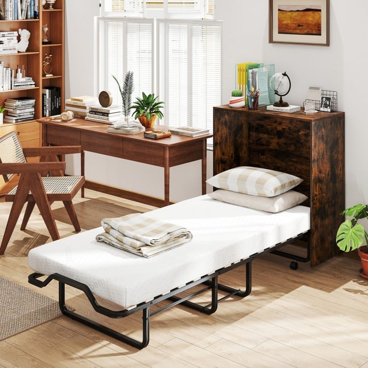 Cot Size Murphy Bed with Foldable Bed and Lockable Wheels