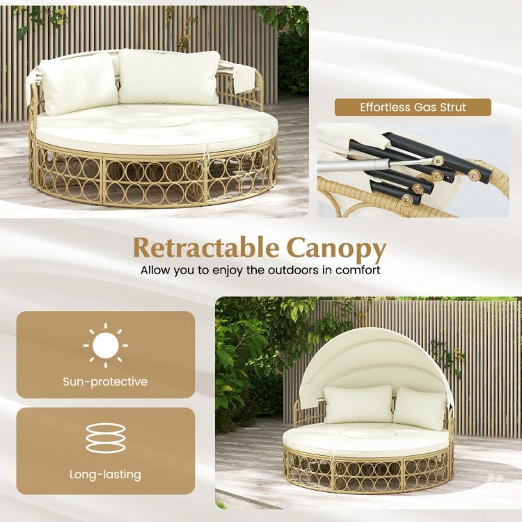 Outdoor Patio Round Daybed with Retractable Canopy and Soft Cushions