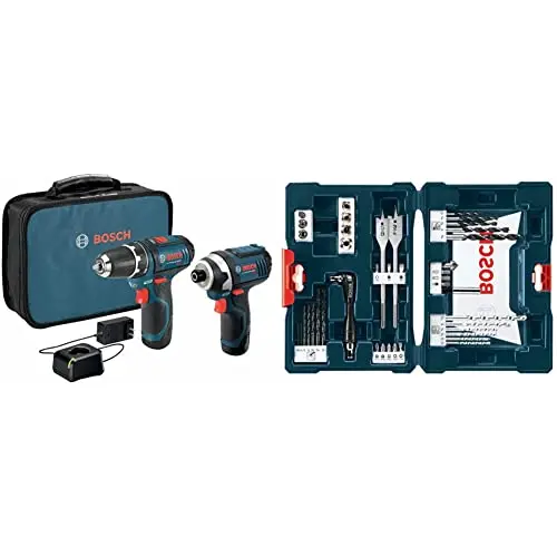 BOSCH CLPK22-120 12V Max Cordless 2-Tool 3/8 in. Drill/Driver and 1/4 in. Impact Driver Combo Kit with 2 Batteries, Charger and Case,Blue
