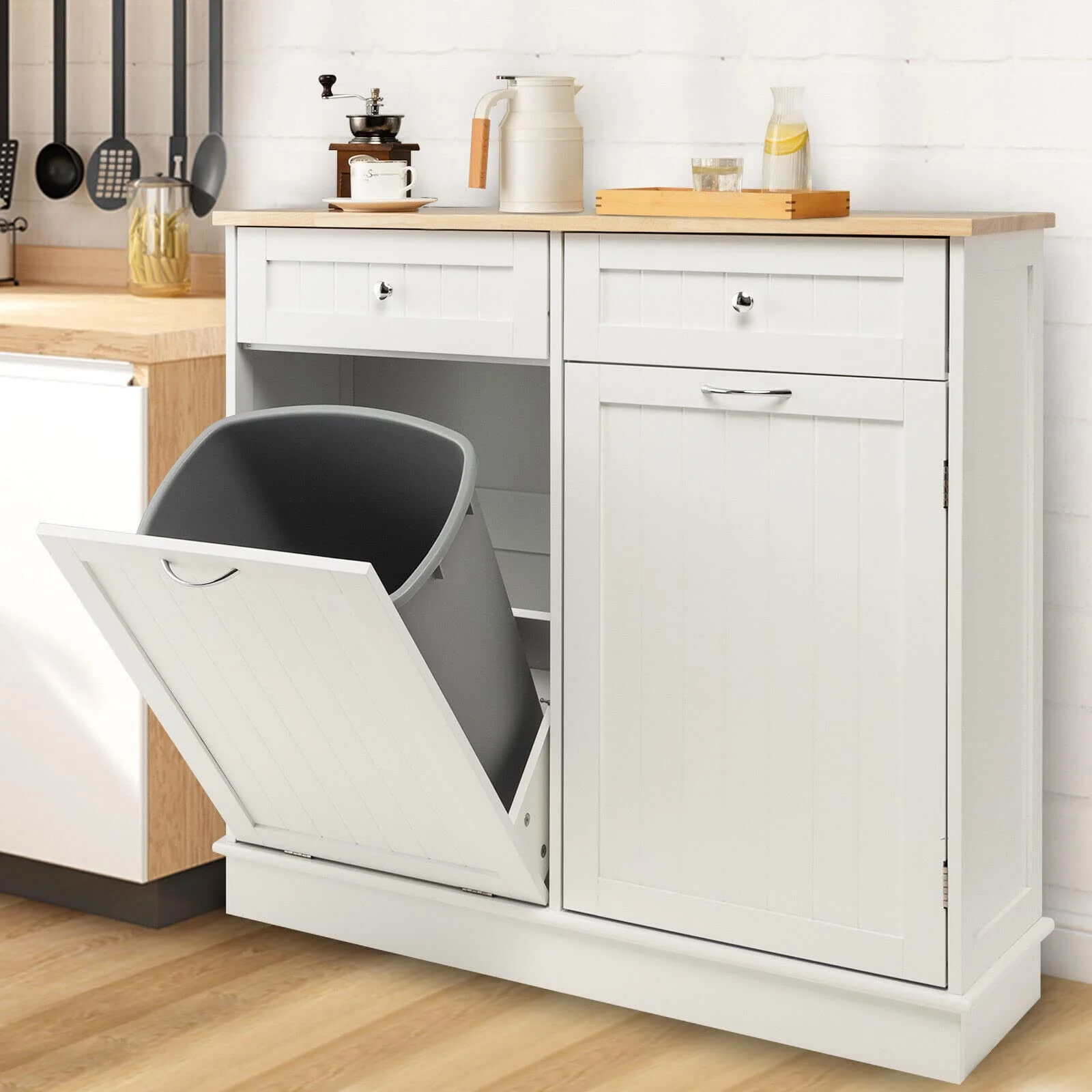 Giantex Kitchen Trash Cabinet, Tilt Out Trash Bin Cabinet with Single Trash Can Holder