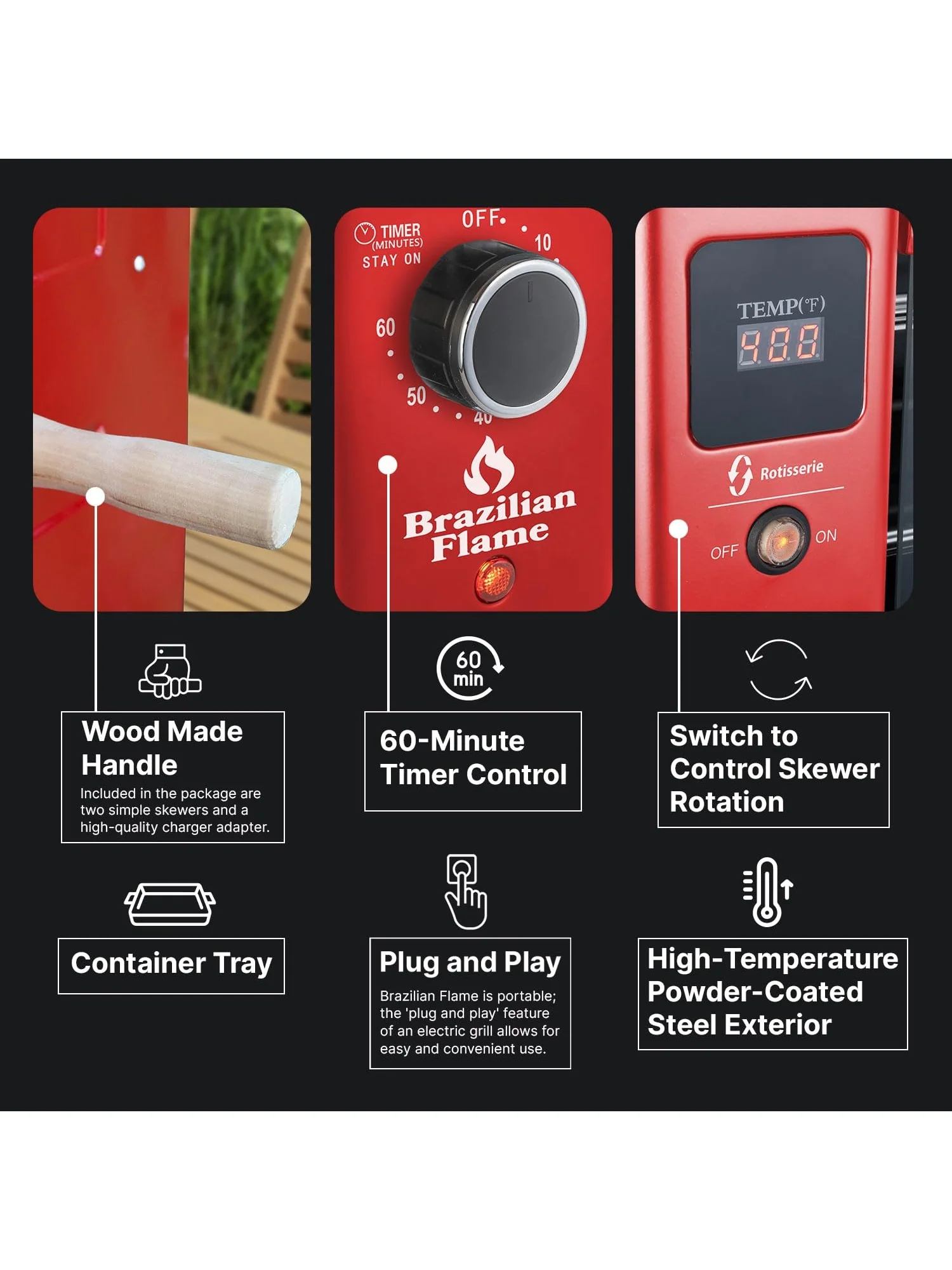 Brazilian Flame Churrasco® Gas Rotisserie Oven Grill Roaster with Auto Rotating Skewers for Rotisserie Chicken, Brazilian Style BBQ and Churrasco, Shawarma Machine, Propane Grill - 2024 Series