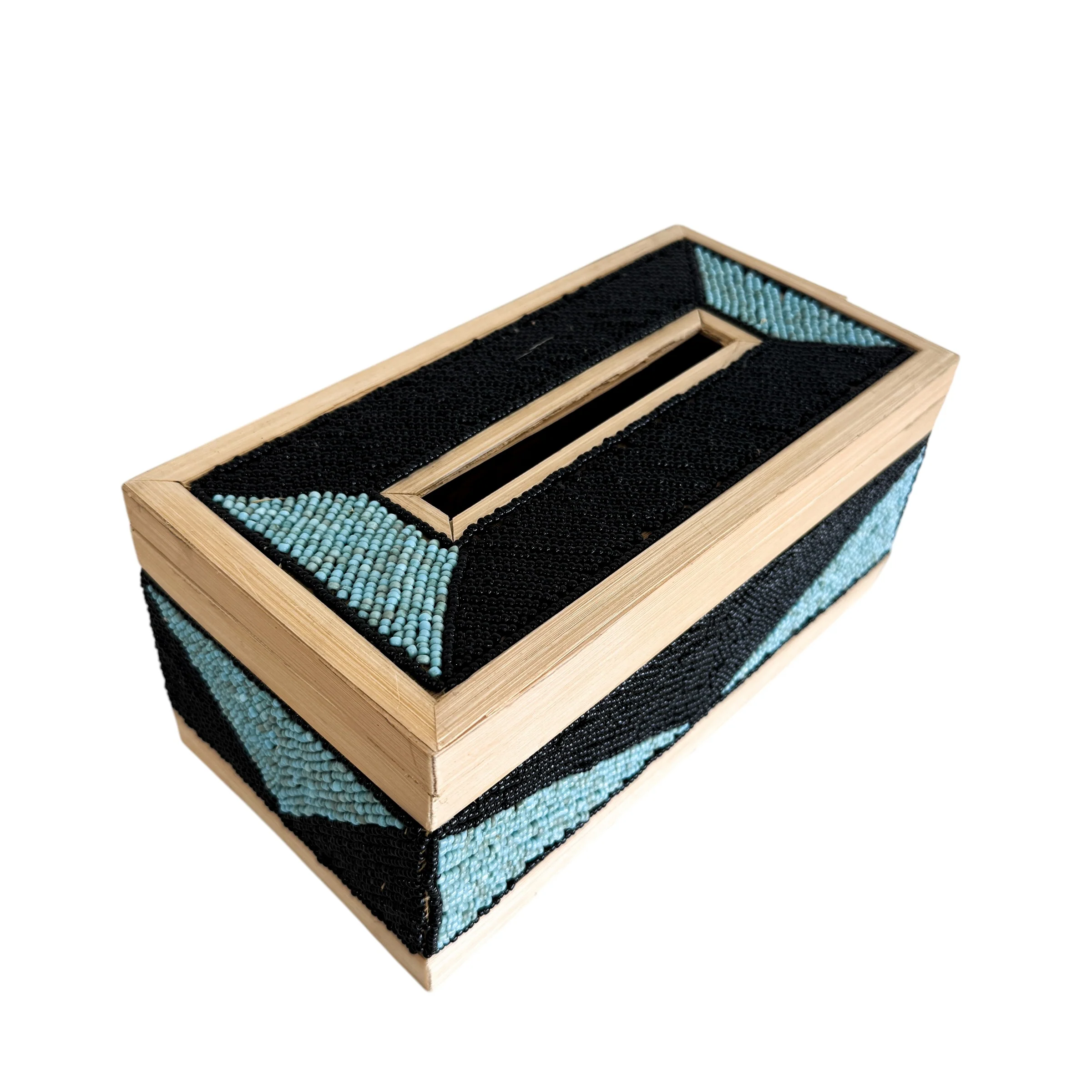 Coastal Luxe Beaded Tissue Box | Aqua & Black
