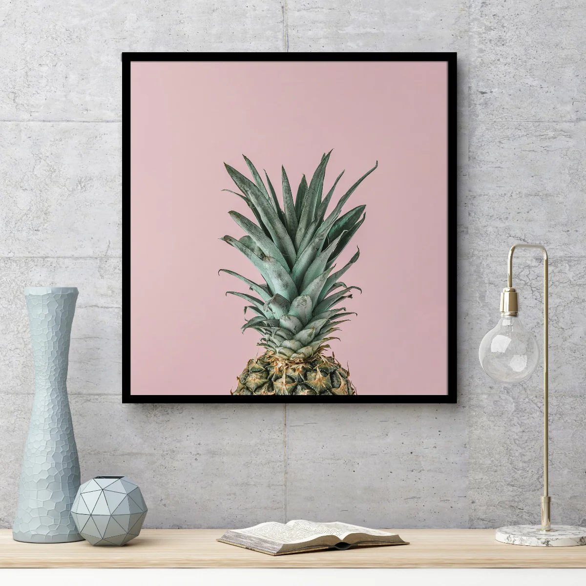Ripe Pineapple Pink Background juliste