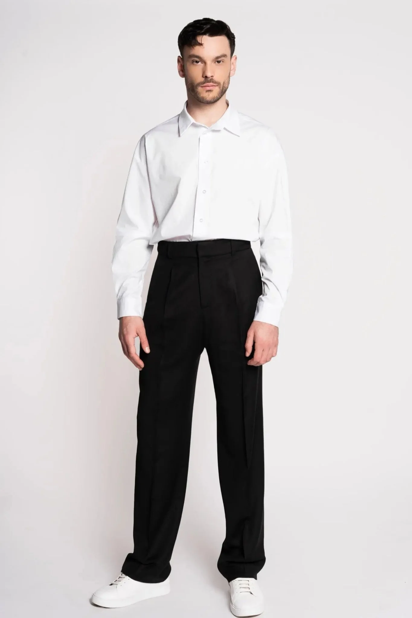 French-Made Thick Cold Wool Pleated High-Waisted Pants