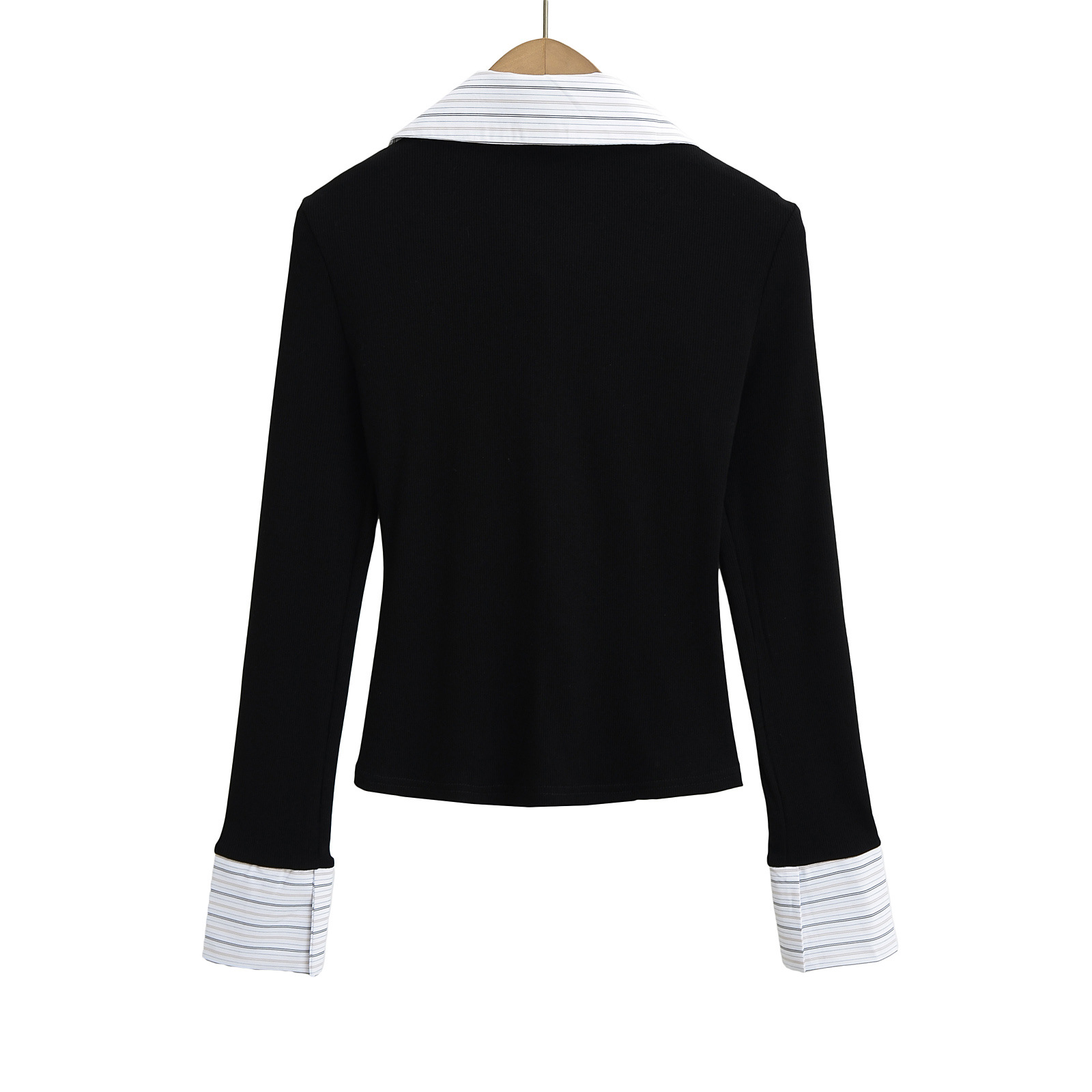 Women’s Contrast-Color Two-in-One Layered Shirt – Long Sleeve Casual Top