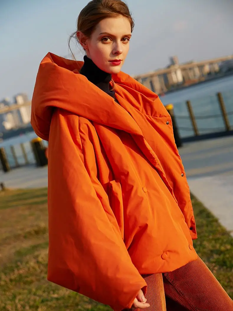 Women’s Oversized Down Parka – Hooded Duck Down Winter Coat with Bat Sleeves