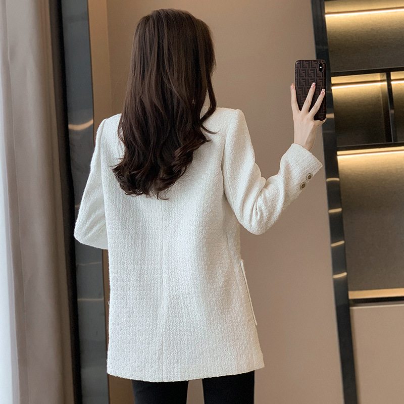 Women’s Patchwork Suit Jacket – Casual Autumn Blazer with Long Sleeves and Button Front