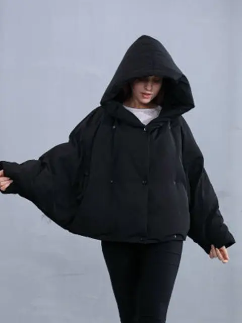 Women’s Oversized Down Parka – Hooded Duck Down Winter Coat with Bat Sleeves
