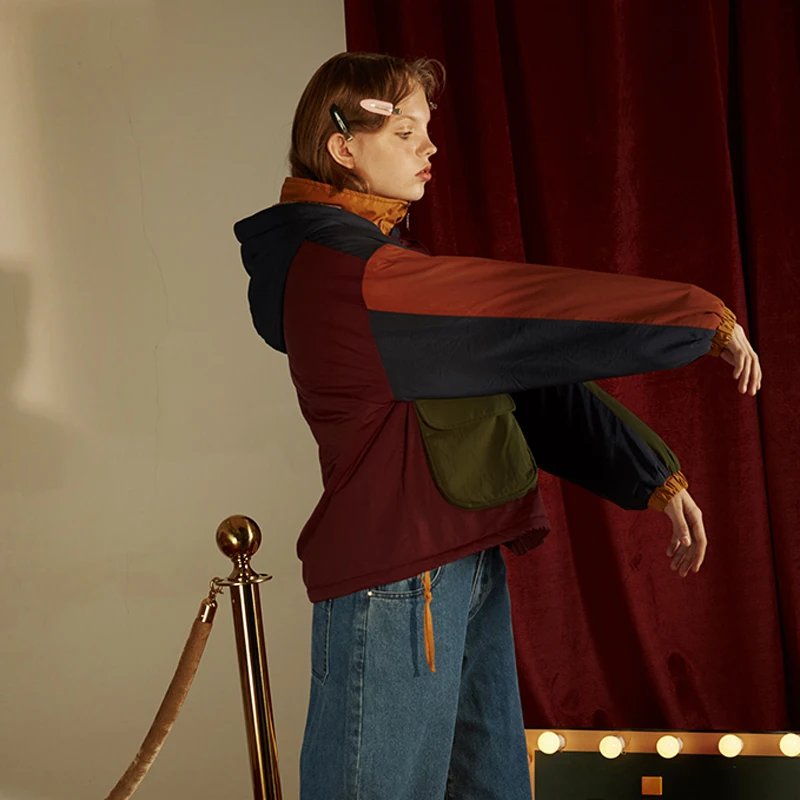 Women’s Winter Hooded Patchwork Parka – Thick Cotton Coat with Wool Lining