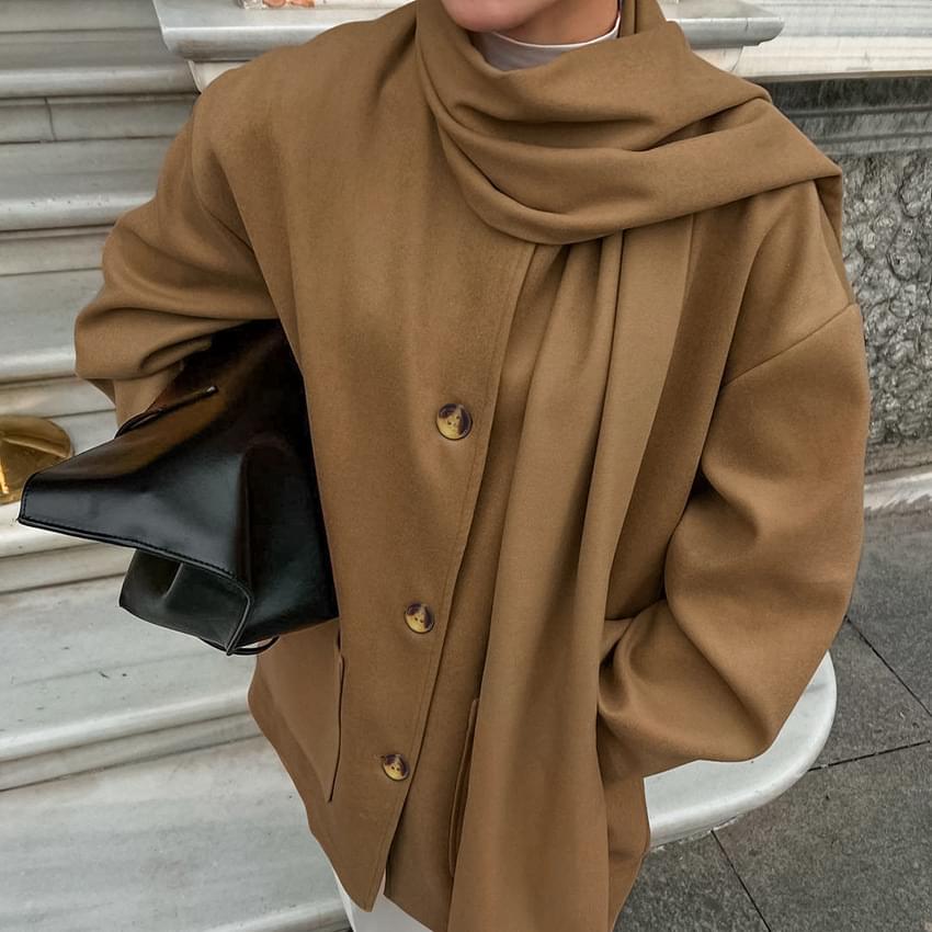 Women’s Mid-Length Trench Coat – Loose Fit Khaki with Scarf Collar