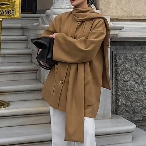 Women’s Mid-Length Trench Coat – Loose Fit Khaki with Scarf Collar