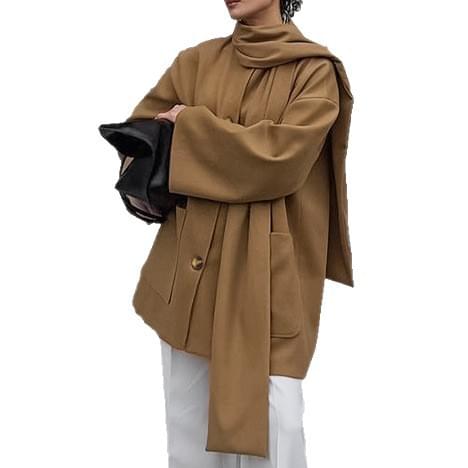 Women’s Mid-Length Trench Coat – Loose Fit Khaki with Scarf Collar