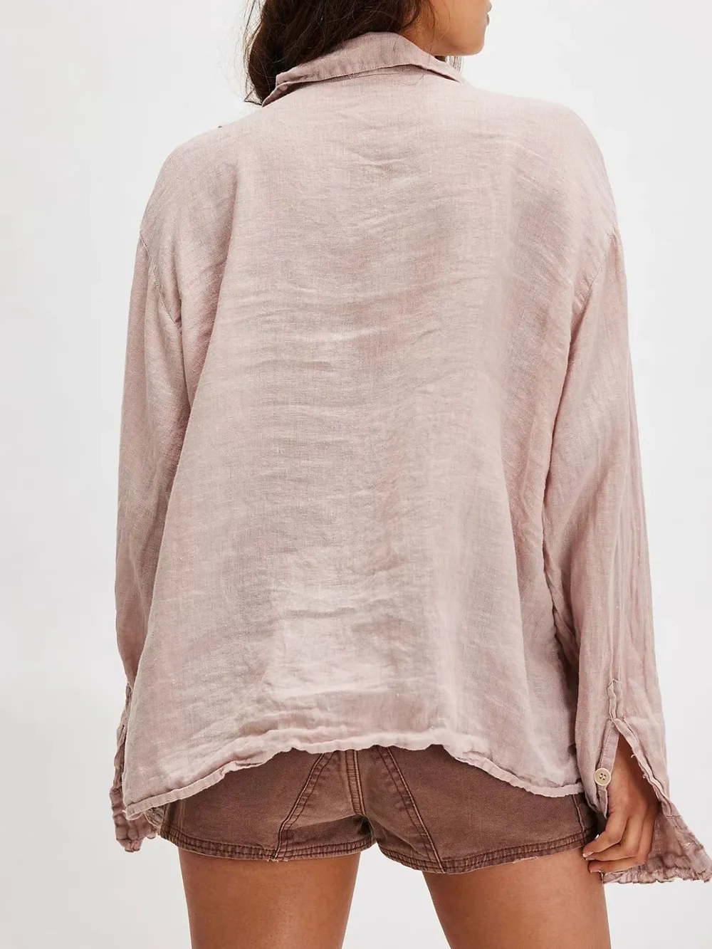 Women’s Frill Collared Ruched Shirt – Long Sleeve Cotton Button-Up Blouse