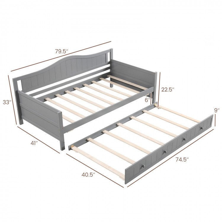 Twin Size Daybed with Trundle and Slats Support on Wheels