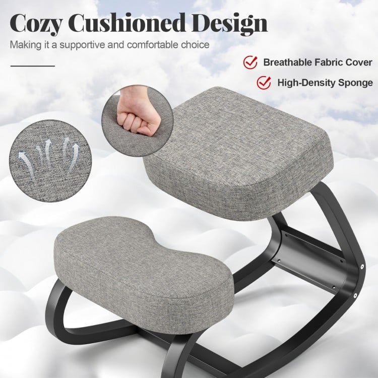 Wooden Ergonomic Rocking Kneeling Chair with Padded Cushion