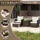 5 Pieces Patio Rattan Furniture with 2 Ottomans and Tempered Glass Coffee Table