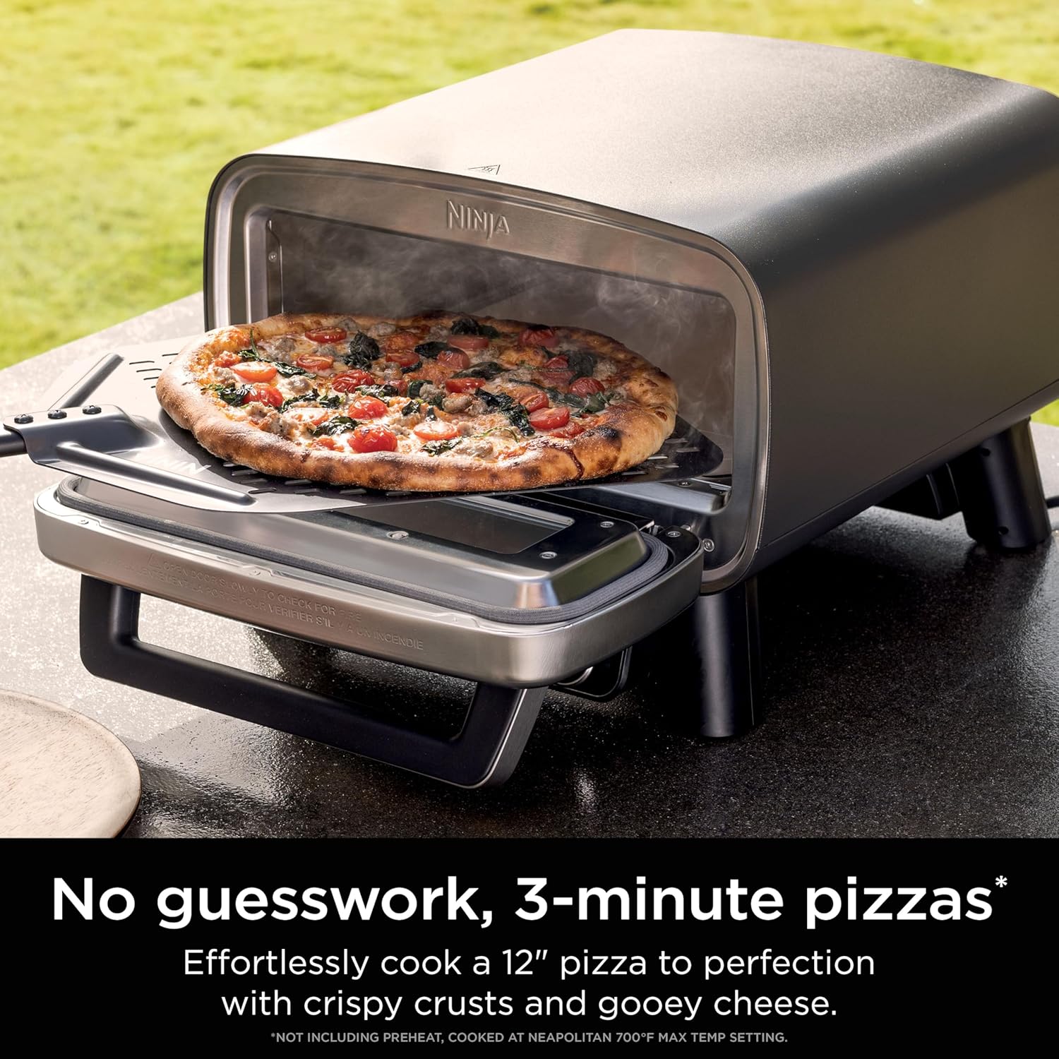 Ninja Artisan Outdoor Pizza Oven, 12-inch, 3-minute Pizza, Neapolitan, Thin Crust, New York Chicago, Custom, 700F Max Temperature, Electric Heat, Bake, Broil, Proof, Warm, MO201