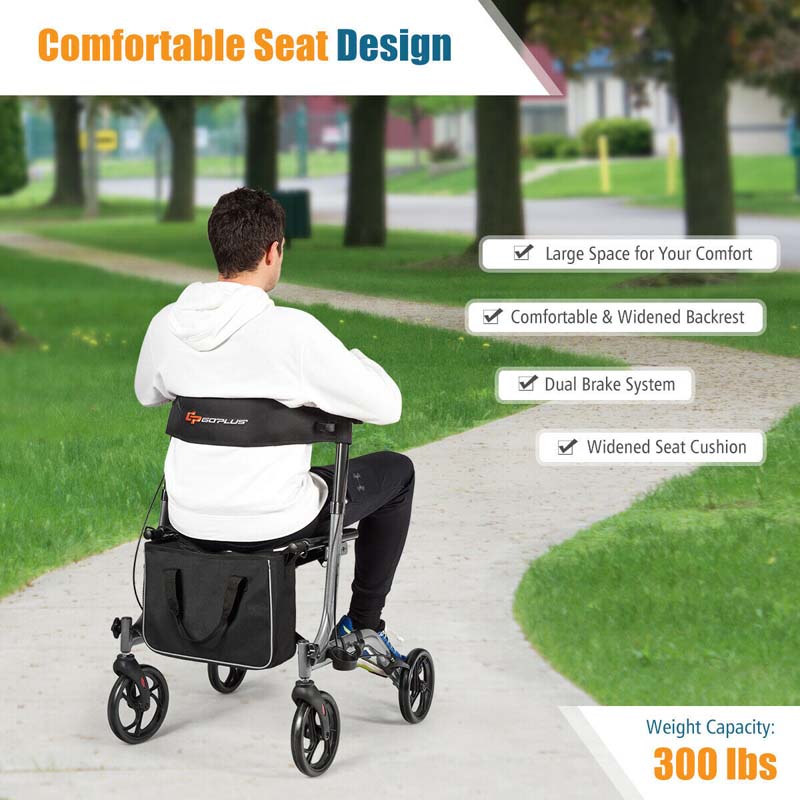 Folding Rollator Walker with Seat & Storage Bag, Lightweight Medical Walker Rolling Mobility Walking Aid