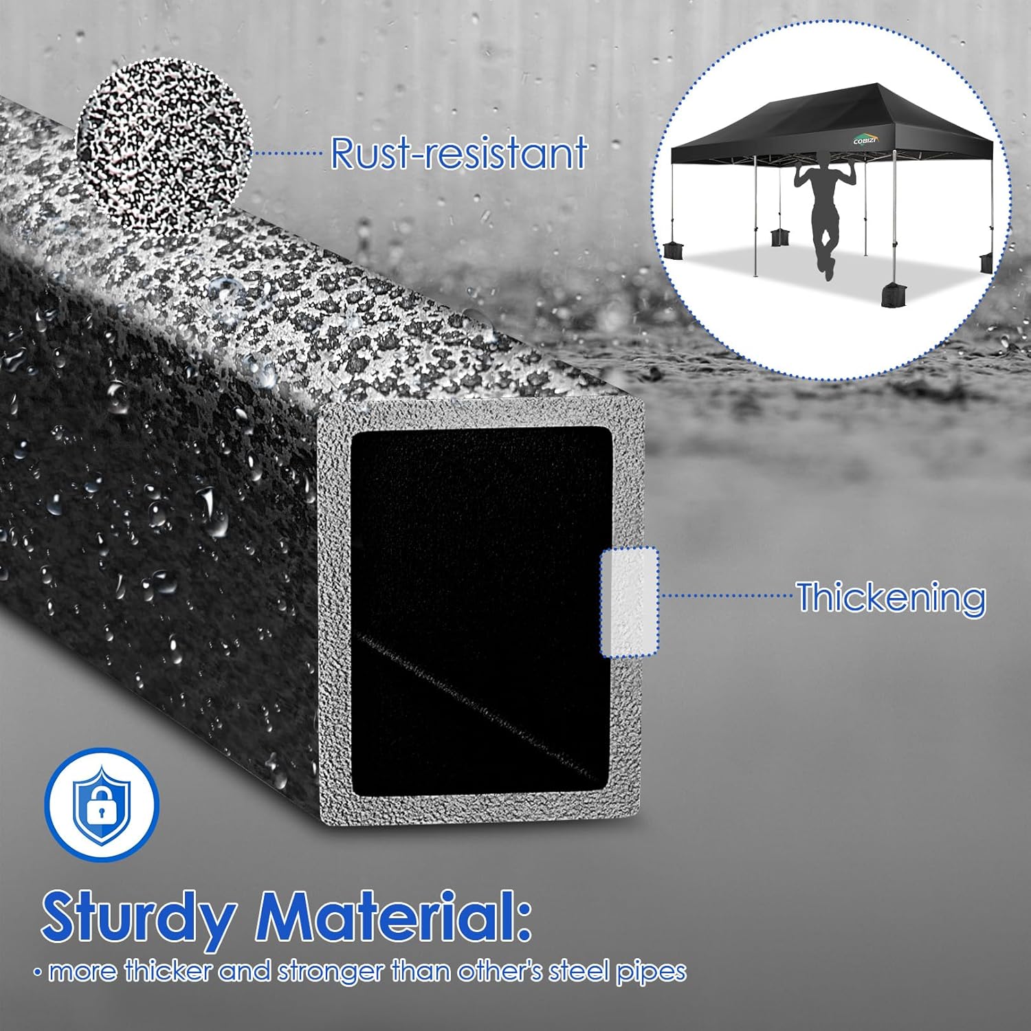 COBIZI 10x20 Heavy Duty Pop up Canopy Tent with 6 sidewalls Easy Up Commercial Outdoor Canopy Wedding Party Tents for Parties All Season Wind & Waterproof Gazebo with Roller Bag,Black(Frame Thickened)