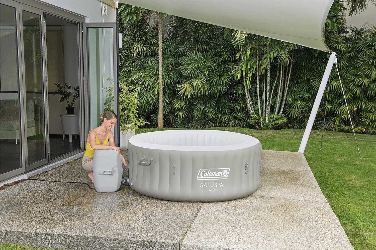 Inflatable Hot Tub Spa | Portable Hot Tub with Heated Water System and 140 Bubble Jets | Fits Up to 4 People