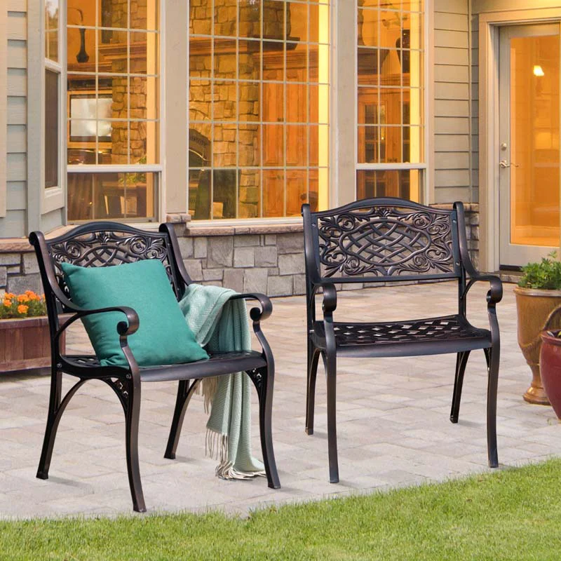 2/4Pcs All-Weather Cast Aluminum Chairs with Armrests & Curved Seats, Outdoor Dining Chairs Patio Bistro Armchairs