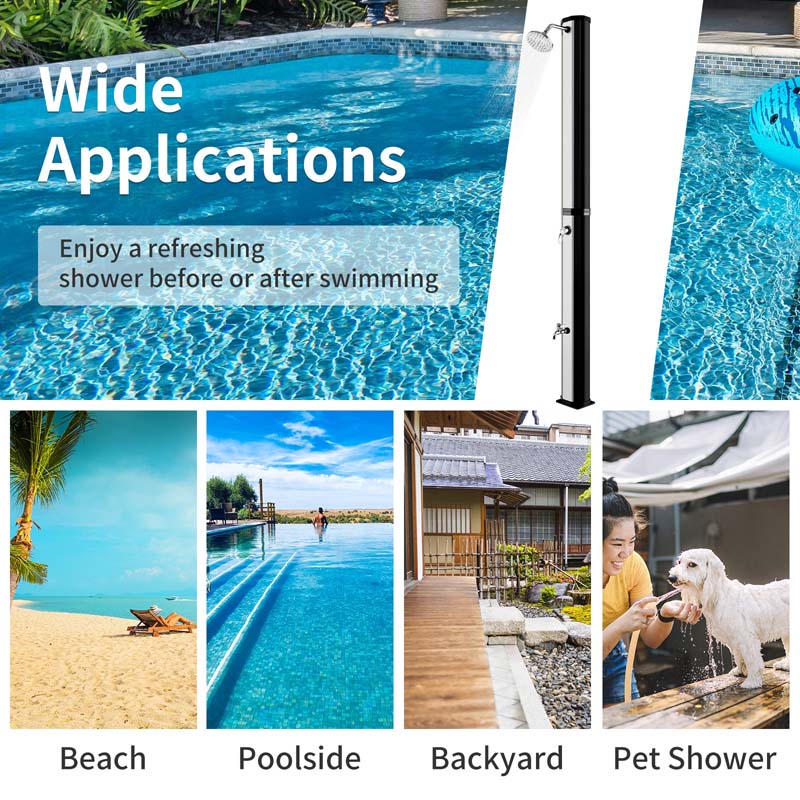 7.2 FT 9.3 Gallon Solar-Heated Outdoor Shower, 2-Section Freestanding Shower for Poolside Garden Yard Beach