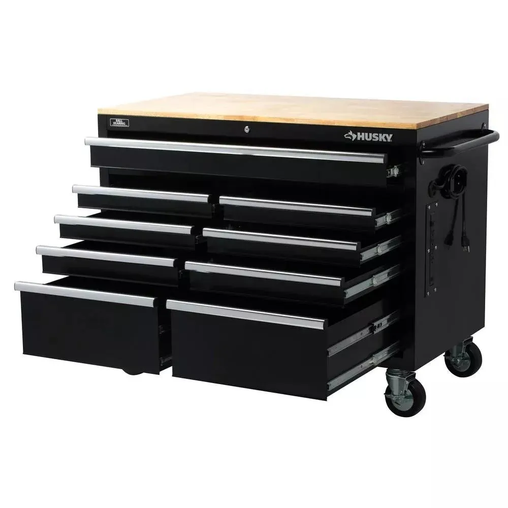 46 in. W x 24 in. D 9-Drawer Gloss Black Deep Tool Chest Mobile Workbench