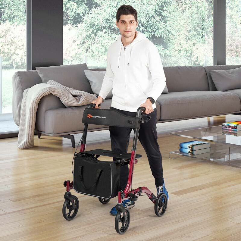 Folding Rollator Walker with Seat & Storage Bag, Lightweight Medical Walker Rolling Mobility Walking Aid