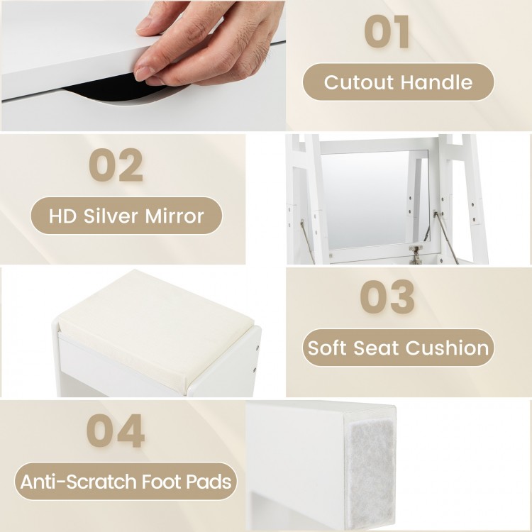 Vanity Desk Set with Flip Top Mirror, Hidden Storage Compartments and Cushioned Stool