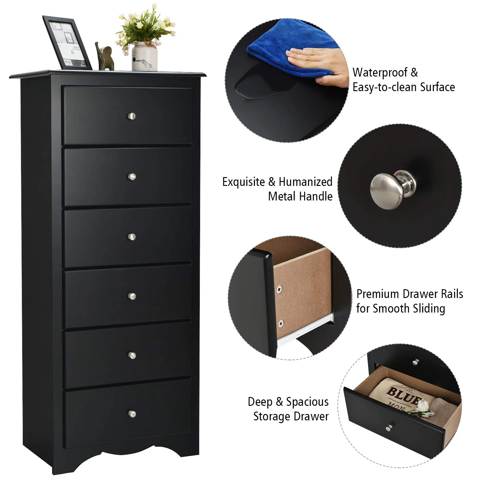 Giantex Chest of 6 Drawers, Free Standing Storage Cabinet, Wooden Storage Dresser Tallboy Cabinet