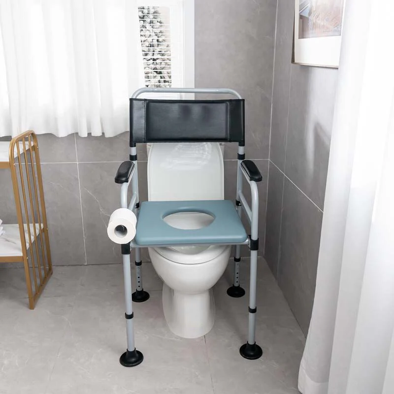 4-in-1 Folding Bedside Commode Chair with Arms, Height Adjustable Portable Toilet Bath Shower Potty Chair