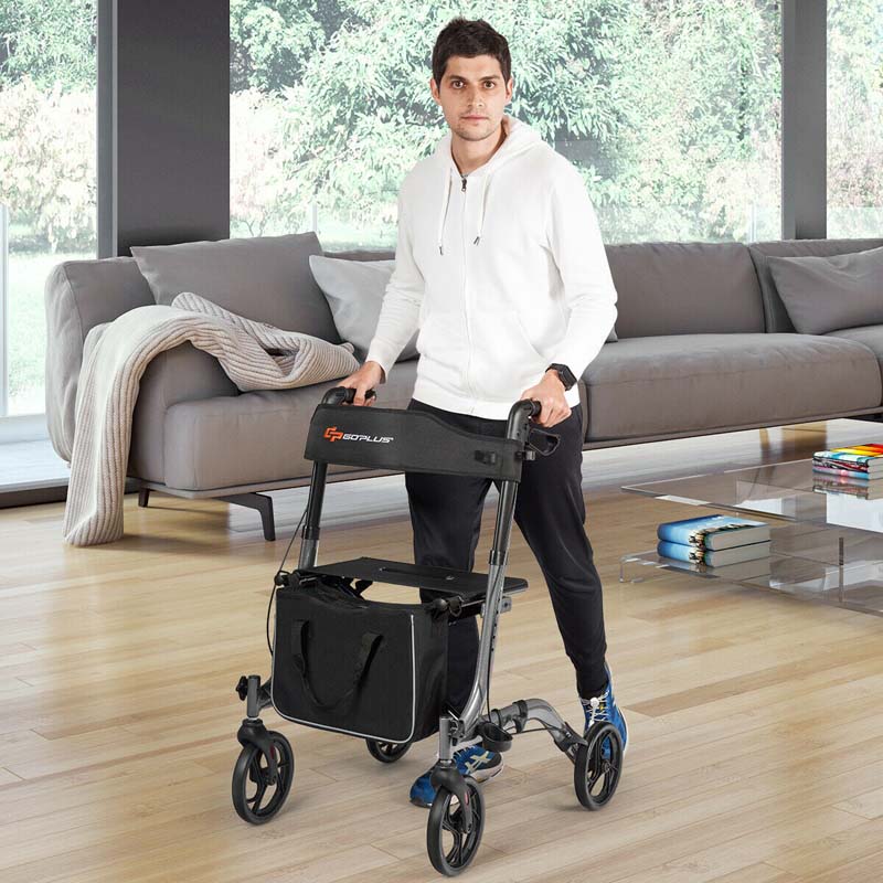 Folding Rollator Walker with Seat & Storage Bag, Lightweight Medical Walker Rolling Mobility Walking Aid