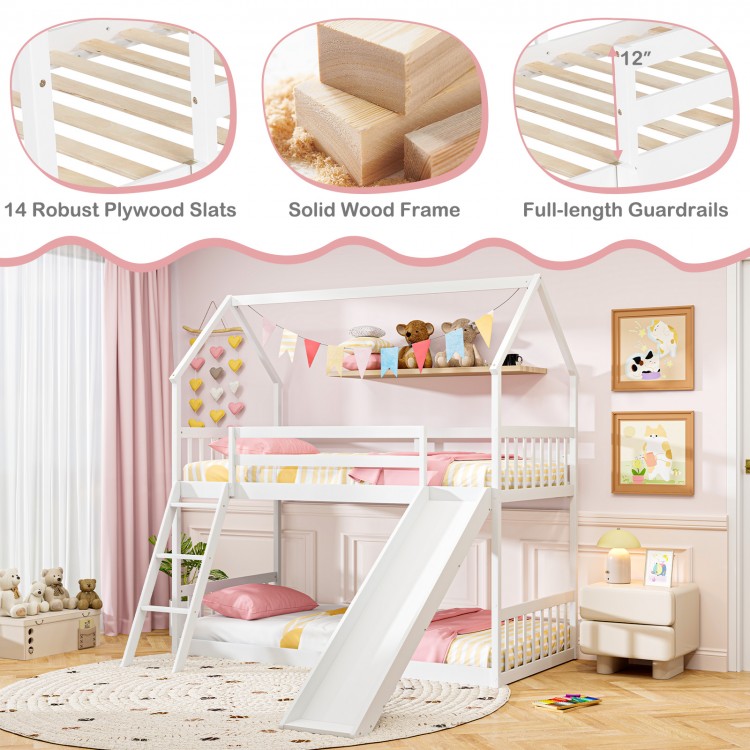 Twin Over Twin House Bunk Bed with Slide and Ladder