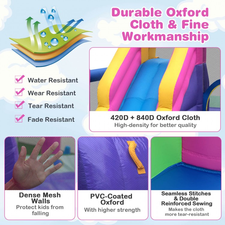 7-in-1 Kids Inflatable Bounce House with Long Slide and 735W Blower