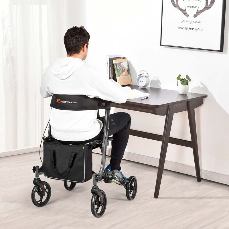 Folding Rollator Walker with Seat & Storage Bag, Lightweight Medical Walker Rolling Mobility Walking Aid