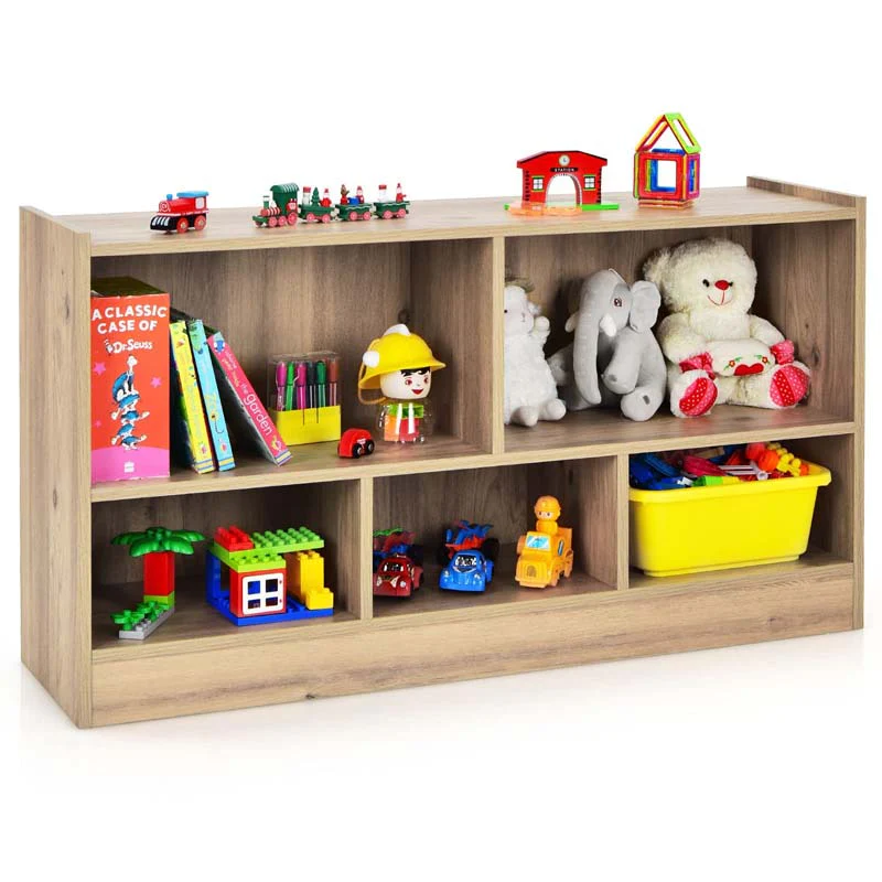 2-Shelf Kids Bookcase 5-Cube Wood Toy Storage Cabinet Organizer for Classroom, Playroom, Nursery, Kindergarten