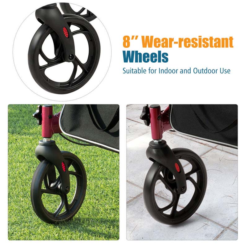 Folding Rollator Walker with Seat & Storage Bag, Lightweight Medical Walker Rolling Mobility Walking Aid